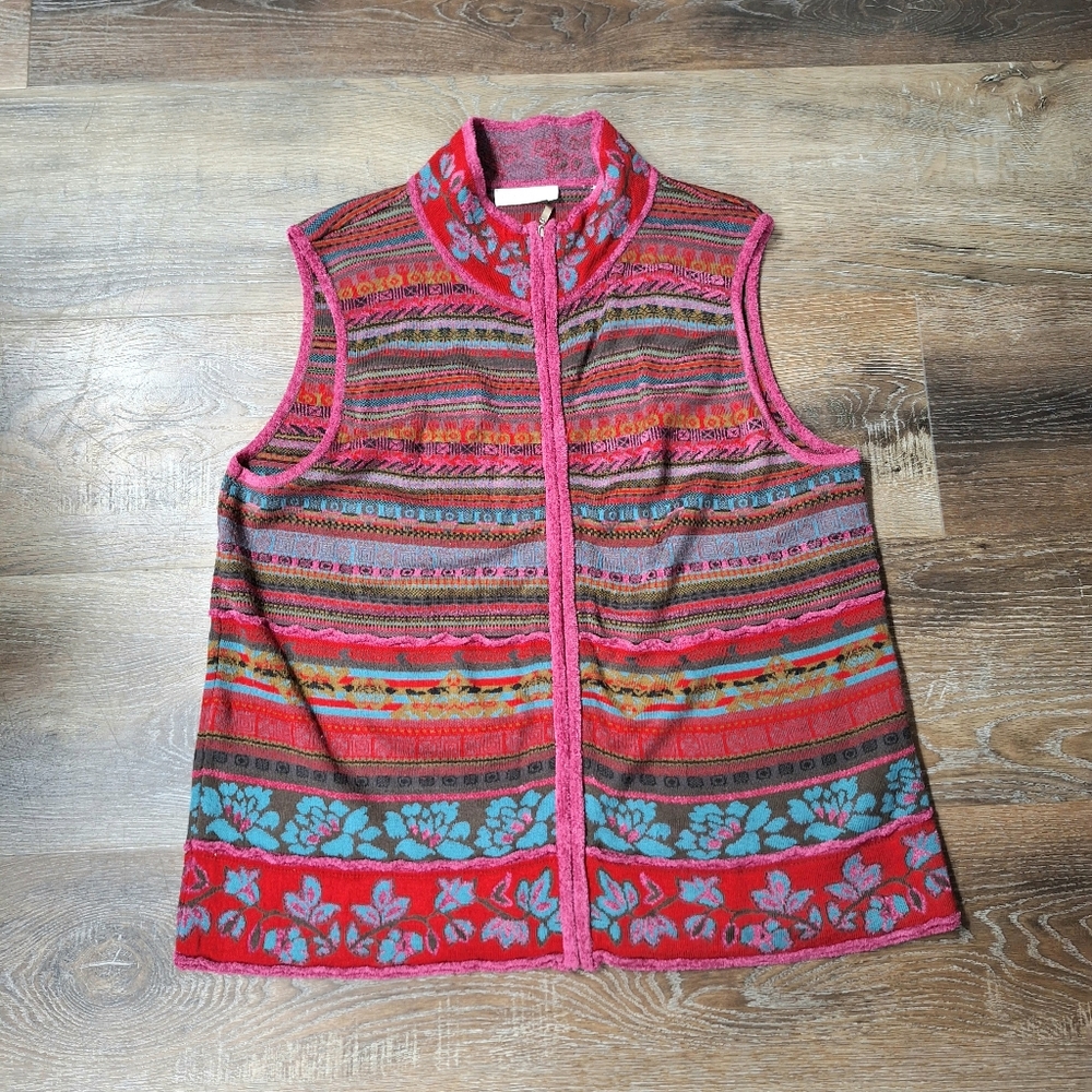 Vintage Coldwater Creek Boho Knit Cardigan Vest, Size 1X, RN#98516